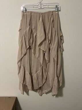 Light Beige Asymmetrical Layered Ruffle Skirt